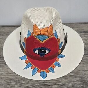 HAT MEXICAN Artisanal Hand Painted Fedora Evil Eye Mal De Ojo HUNTER Brand